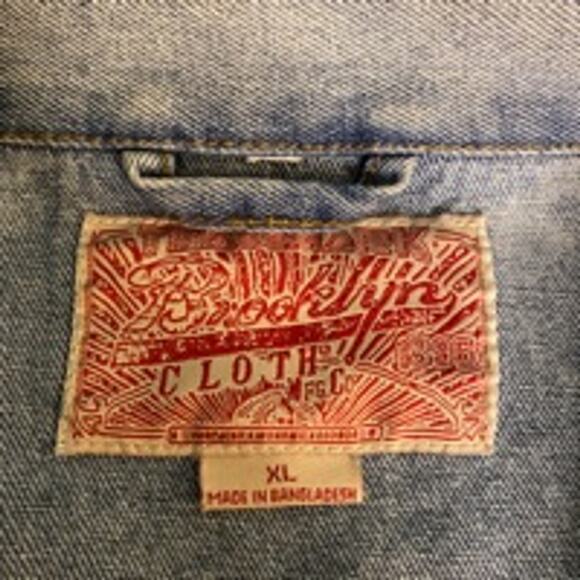 Upcycled Light Wash Denim Jacket XL Cross Detail Handmade Statement Piece - Picture 7 of 12